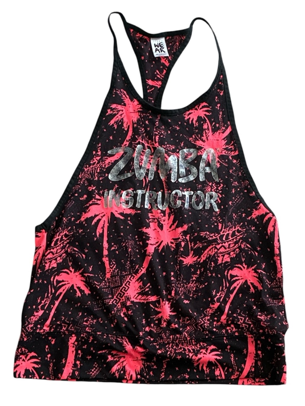Zumba Instructor Tank - Black with Neon Pink Palm Print Fitness Dance Top size M
